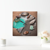 Sea Glass Ocean Stones Driftwood Square Wall Cloud Quadratische Wanduhr (Zuhause)