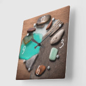 Sea Glass Ocean Stones Driftwood Square Wall Cloud Quadratische Wanduhr (Winkel)