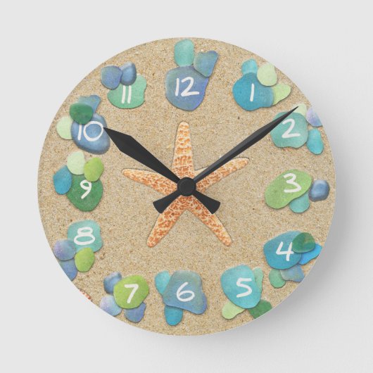 Sea Glass Sand Starfish Runde Wanduhr (Vorderseite)