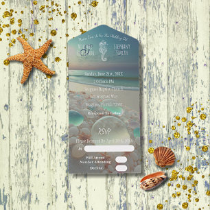 Sea Glass Seepferd Beach Hochzeit All In One Einladung
