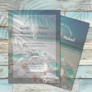 Sea Glass Seepferd Seashell Beach Wedding Einladung