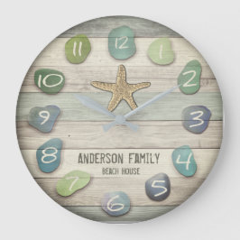 Sea Glass Starfish Driftwood Ocean Große Wanduhr