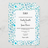 Sea Glass Wedding Monogram Blue Stripe Einladung (Vorne/Hinten)
