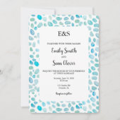 Sea Glass Wedding Monogram Blue Stripe Einladung (Vorderseite)
