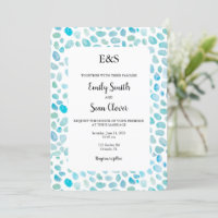 Sea Glass Wedding Monogram Blue Stripe Einladung
