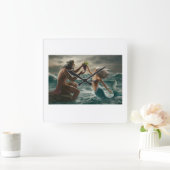 Sea God and Mermaid Wall Clock Quadratische Wanduhr (Zuhause)