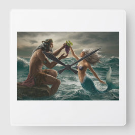 Sea God and Mermaid Wall Clock Quadratische Wanduhr