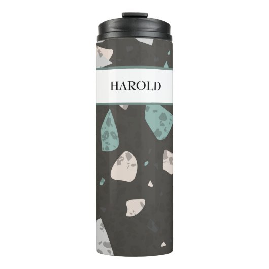 Sea Green Accents Earthtones Terrazzo Muster 12oz Thermosbecher (Vorderseite)