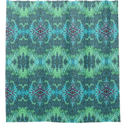 Sea Green Aqua Extravagantes Fraktal Muster Duschvorhang (Vorderseite)