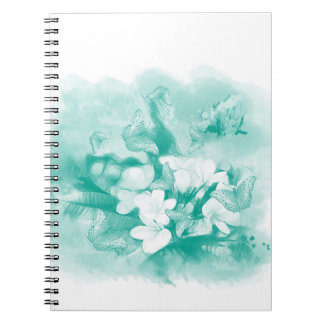 Sea-Green Butterflies und Blume Notebook Notizblock