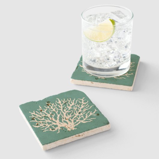 Sea Green Coral Beverage Coaster Gift Steinuntersetzer (Seitenansicht)