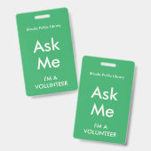 Sea Green Frag Me Abzeichen für Freiwillige Ausweis (Front & Back)