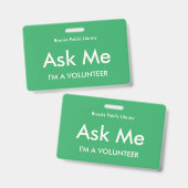 Sea Green Frag Me Abzeichen für Freiwillige Ausweis (Front & Back)