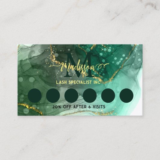 Sea Green Geode Golden Marble Monogram Loyalität Visitenkarte (Vorderseite)