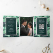 Sea Green Glitzer Agate Marble QR Code Hochzeit Dreifach Gefaltete Einladung (Innenseite)