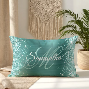 Sea Green Glitzer Aqua Aquamarin Foil Extravagant Lendenkissen