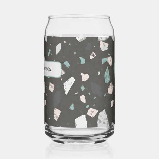 Sea Green & Grey Chips Retro Terrazzo Pattern Dosenglas (Links)