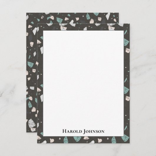 Sea Green Grey Glass Chips Terrazzo Pattern Frame Mitteilungskarte (Vorne/Hinten)