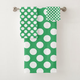 Sea Green: Grosses weißes Polka Dot Pattern Badhandtuch Set