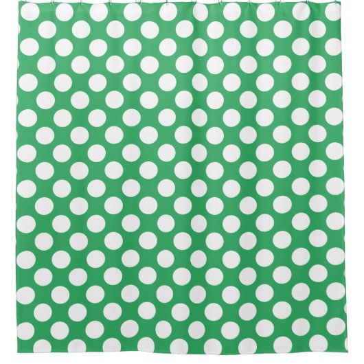 Sea Green: Grosses weißes Polka Dot Pattern Duschvorhang (Vorderseite)