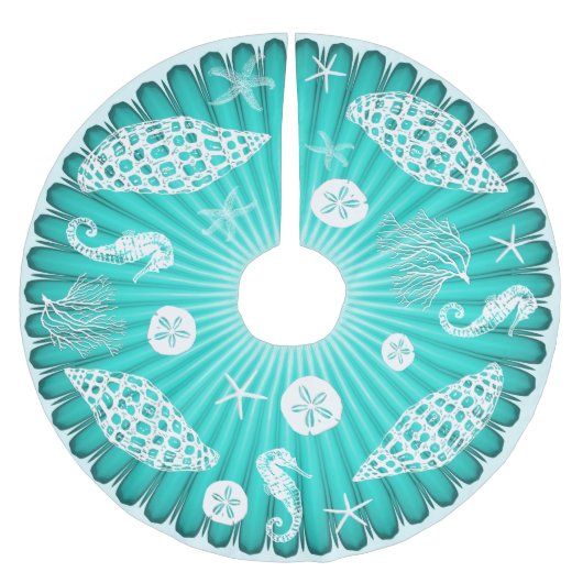 Sea Green Marine Life Tropical Christmas Polyester Weihnachtsbaumdecke (Vorderseite)