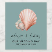 Sea Green mit Muschel "Our Wedding Day" Weinetikett (Einzelnes Label)