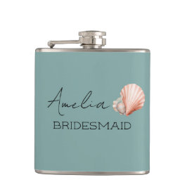 Sea Green mit Muschel Personalisiert Bridal Flachmann