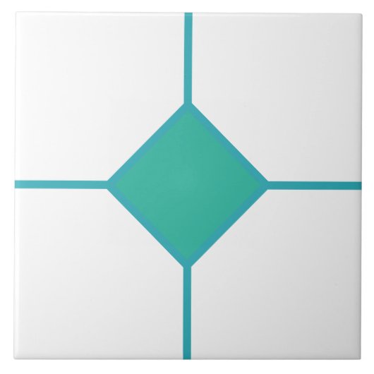 Sea Green und cyan diamond cross on whire Fliese (Vorderseite)
