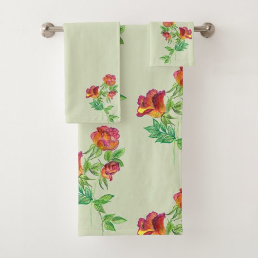 Sea Green, Vermillion Floral Badhandtuch Set (Insitu)