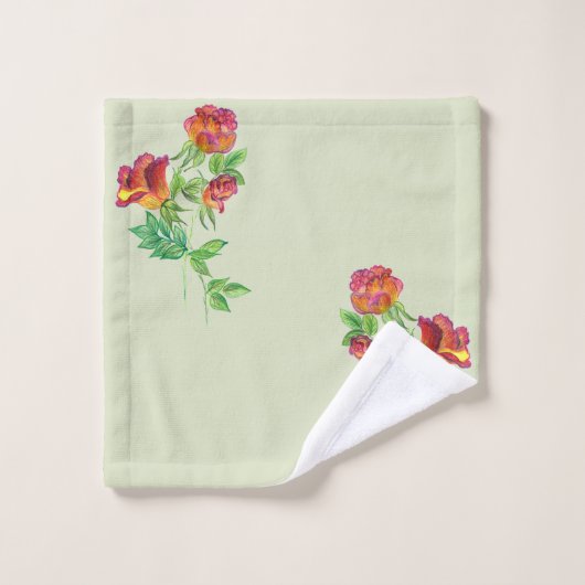 Sea Green, Vermillion Floral Badhandtuch Set (Waschlappen)