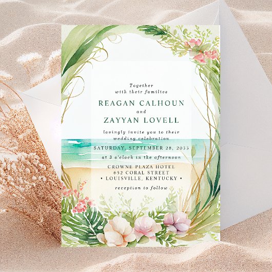 Sea Green Watercolor Beach Einladung zur Hochzeit
