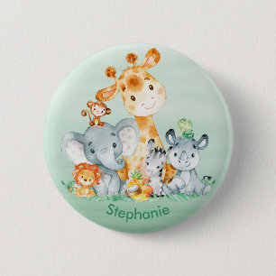Sea Green Watercolor Niedlich Safari Jungle Tiere Button