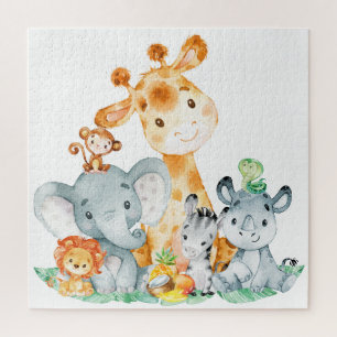 Sea Green Watercolor Niedlich Safari Jungle Tiere Puzzle