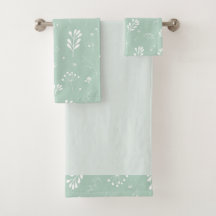 Sea Green White Leaf Theme Handtuch Set