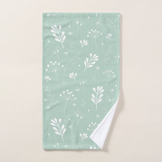 Sea Green White Leaf Theme Handtuch Set (Handtuch)