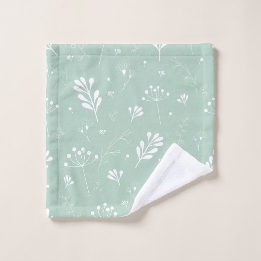 Sea Green White Leaf Theme Handtuch Set (Waschlappen)