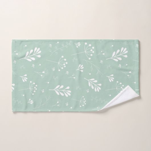 Sea Green White Leaf Theme Handtuch Set (Handtuch)
