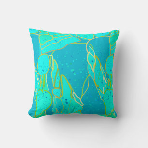 "Sea Grotto" abstrakt - Türkis, Blau, Gold Kissen