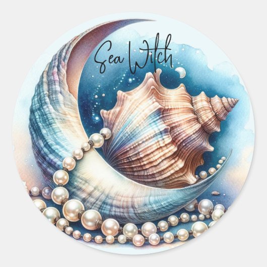 Sea Hexe Crescent Moon Muschel Pearls Sticker (Vorderseite)