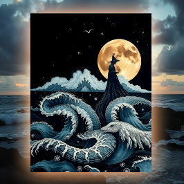 Sea Hexe Mystical Ocean Waves Full Moon & Serpent Postkarte