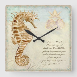 Sea Horse Coastal Beach - Christian Scripture Quadratische Wanduhr