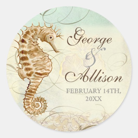 Sea Horse Coastal Beach - Hochzeitsticker-Siegel Runder Aufkleber (Vorderseite)