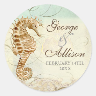 Sea Horse Coastal Beach - Hochzeitsticker-Siegel Runder Aufkleber