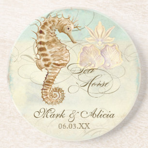 Sea Horse Coastal Beach - Personalisierte Hochzeit Getränkeuntersetzer