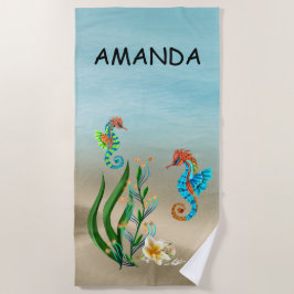 Sea Horse Monogram Beach Handtuch