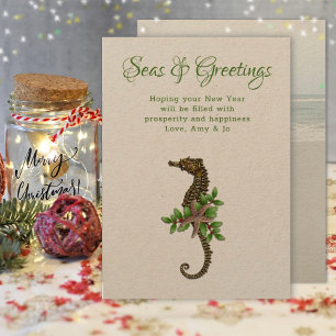 Sea Horse Rustikale Meere und Grüße Weihnachtskart Feiertagskarte