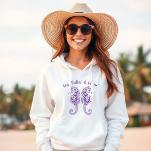 Sea Horses-Fisherman Core-Hawaiian Tropical-Lila Hoodie