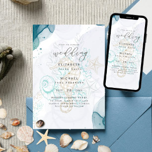 Sea Horses Ocean Life Beach Teal Wedding Einladung