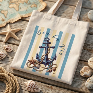 Sea La Vie Vintage Nautical Anchor Beach Cruise Tragetasche
