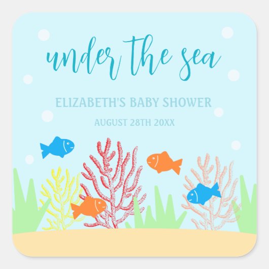 Sea Life Baby Dusche Quadratischer Aufkleber (Vorderseite)